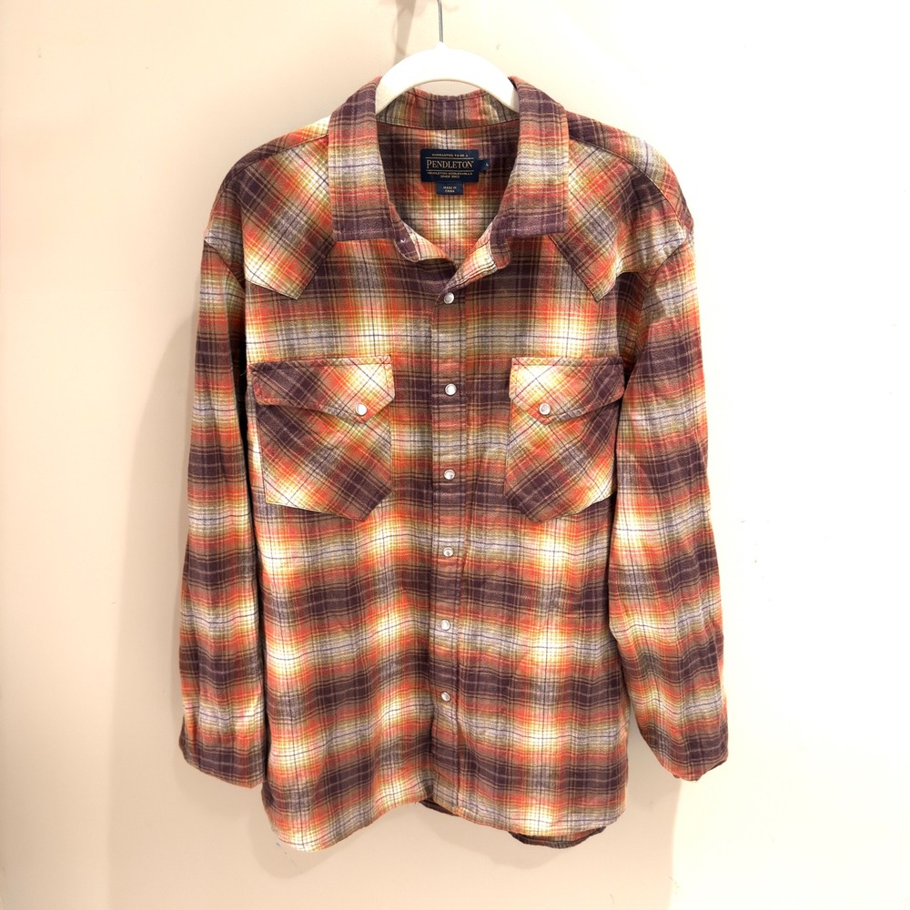 Pendleton Men Plaid Long Sleeve Western Snap Front Shirt Size L